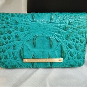 Brahmin Blue Embossed Leather Clutch with Gold Hardware